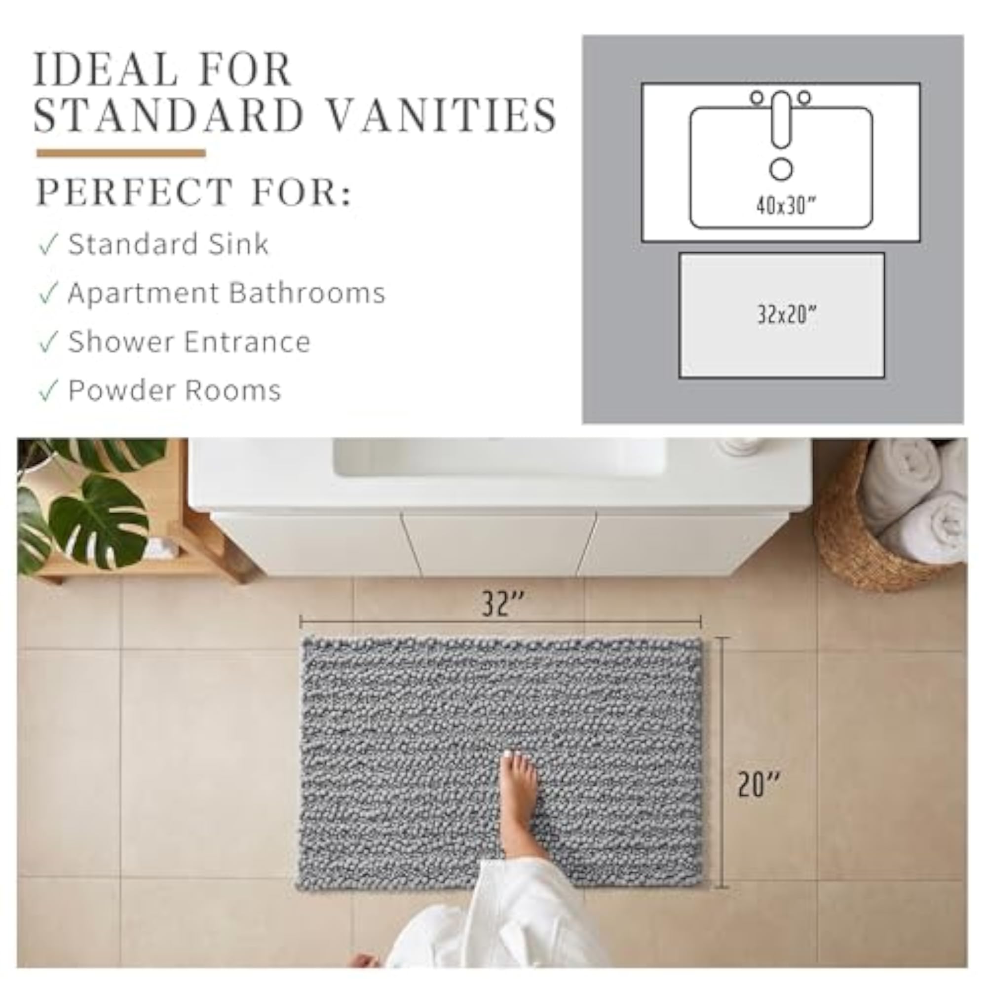 Luxury Shaggy Bath Mat, Large Size, Super Absorbent