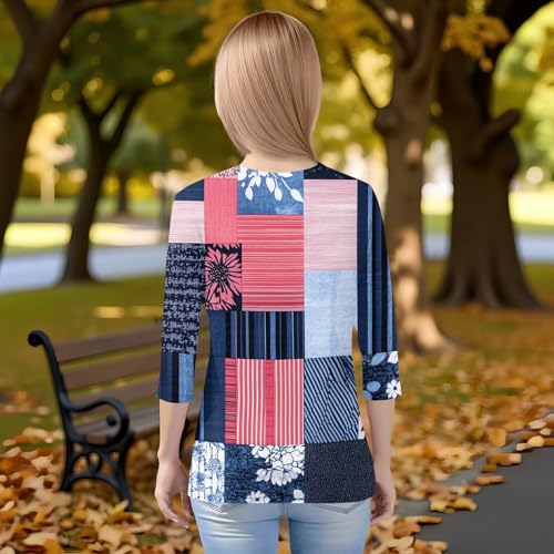 Fall Boys Shirts 2025 3/4 Length Sleeve Cute Tops Floral Print Crew Neck 3/4 Sleeve Dressy Casual Outfit Trendy4