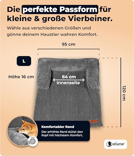 Belune Hundecouch Deluxe - waschbar [Dunkelgrau, L - 120cm x 95cm] Hundebett Plüsch, Hundecouch, Sofaschutz kleine & Mittelgroße Hunde