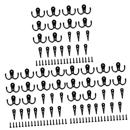 60 piezas Gancho de hierro Ganchos para bufanda Tornillos negros Colgando Utilidad Doméstica Llaves dobles pesadas Puerta Bolsa Albornoz Aleación Clo Granja para sombreros Pared Vi
