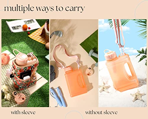 H2O Capsule Cube - 2.2L Half Gallon Water Bottle With Storage Sleeve, Covered Straw And Chug Lid – Bpa Free Reusable Sports Jug With Handle, 2.2 Liter (74 Ounce), Lovely Peach #TOP4