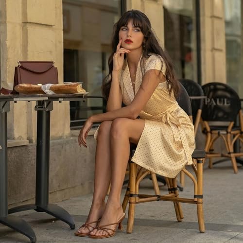 Image of Women's Strappy Square Open Toe Kitten Heel Thong Sandals Slip On Mule Style Dressy Summer Heels
