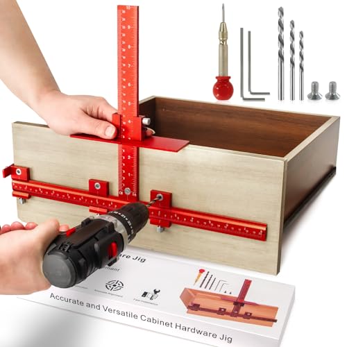 DOCXCDO Aluminum Cabinet Hardware Jig Tool for Handles Pulls Knobs, Cabinet Pull Jig with Automatic Center Punch, Hardware Template for Door Drawer Handles Installation