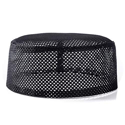 HIUHIU Mode Arabischen Männer Hut Jüdischen Indien Gebet Hut Netz, Netzbreathable Flat Top Innocent Hijab Cap Für Mann, Islamisch Männlichen Kappen,Schwarz,M(56~58CM) Cover