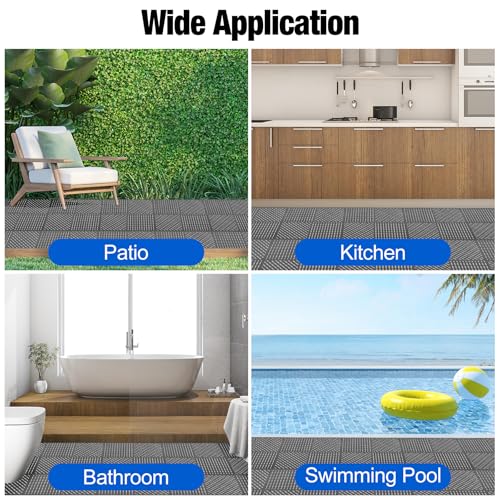 Image of ToLanbbt Modular Interlocking Cushion 12P 11.8 inch x 11.8 inch Interlocking Rubber Floor Drain Holes Non-Slip Splicing Drainage Mats for Deck, Shower, Kitchen, Drain Pool, Sauna Bath (Dark Grey, 2 Rows Dots)