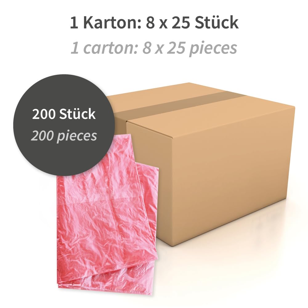 FRANZ MENSCH 200 Stück Hygostar Wäschebeutel Care | PVA, V: 60l, rot, L: 84cm, B: 66cm, Karton, Wäschesack, Wäschebeutel, Wäschtüte