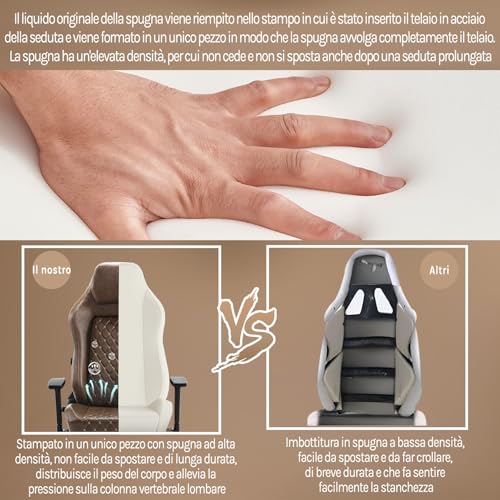 Sedia Gaming, Sedia da Corsa con Spugna Integrata a Lunga Durata e Supporto Lombare Adattivo Incorporato, Pelle sintetica Vintage, Marrone, GS13br - Sedia gaming - Immagine 3
