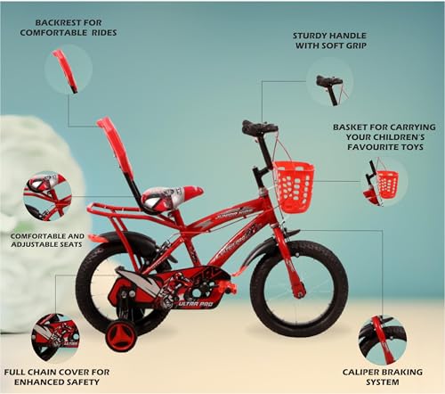 Image of JUNIOR KID 14T PRO Ultra Cycle for Kids | Rigid Bicycle for Kids with Training Wheels |Kid Cycle for 2-5 Years of Children, 8 Inches Red