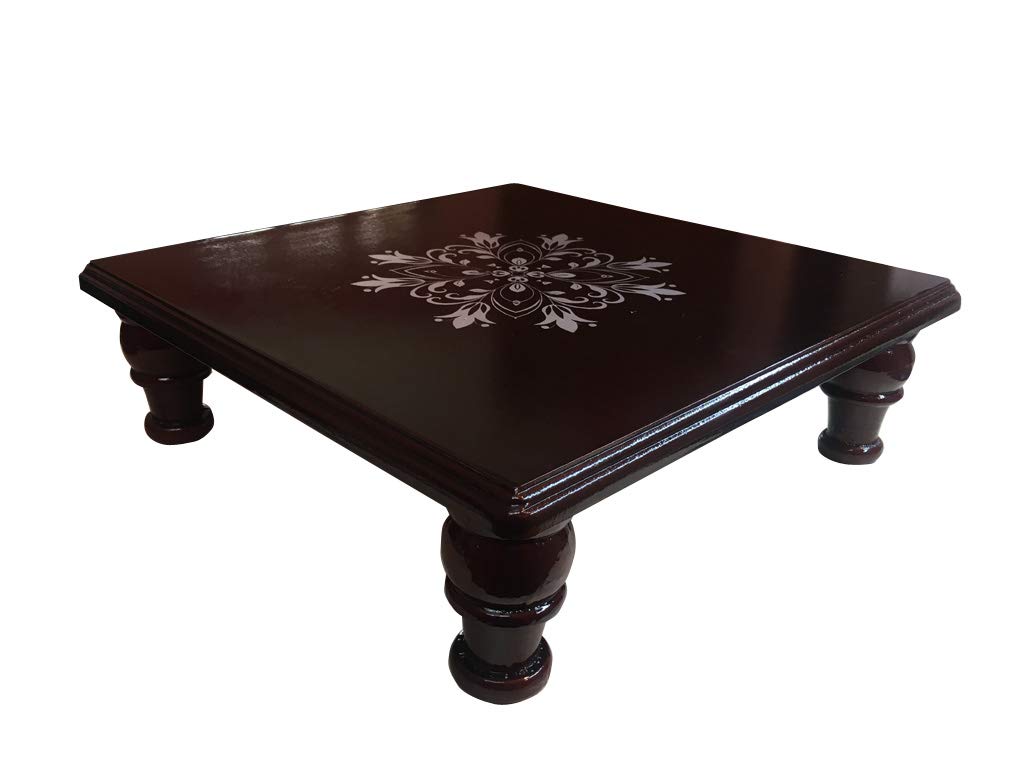 JVJP I Wood Square Shaped Wooden Pooja Stool (16 * 16)Square Stool