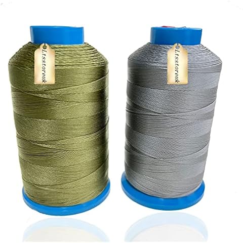 Lsgoodcare Bonded Nylon Sewing Thread 1500 Yard Size T70#69 for The Upholstery, Drapery, Beading, Luggage, Purses, Leather, Sewing Threads for Sewing Machine Grey and Olive Green, Set of 2 Cover