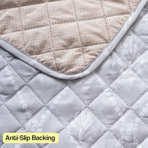 Image of House of Quirk 'Mughal Series' Printed Quilted Sofa Cover for 1 /2 /3 /4 Seater - Anti-Slip, Washable Couch Protector Slipcover (Backrest, Grey Canvas, 50x70 cm)