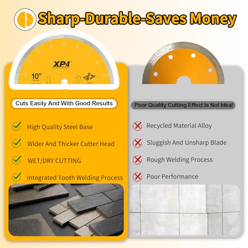 10in Diamond Saw Blade for Tile, Replace for Dewalt DW4764 Diamond Blade, for Tilewet Saw for Stone Cutting, Wet Cutting, Premium Porcelain Tile Blade