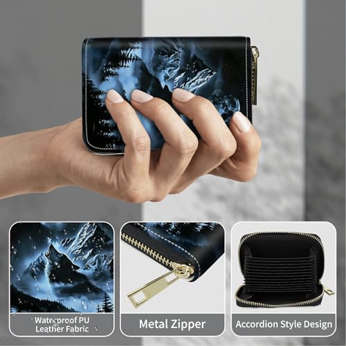 Image of Cute Credit Card Holder with Zipper, Abstract Lone Wolf RFID-Blocking Card Case Small Wallet for Women Men, Multi-slot Card Organizer Case Travel Accordion Wallet