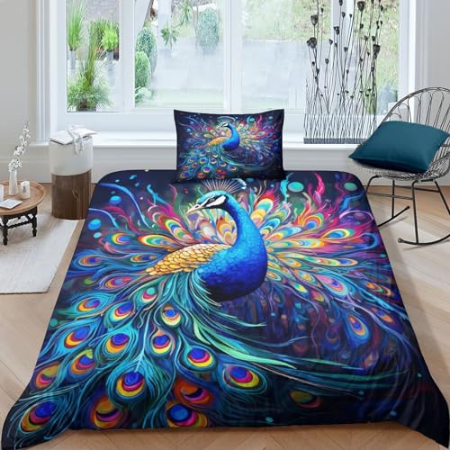 Ensemble de literie microfibre super douce imprimé paon parure de lit chic 135x200 - 2
