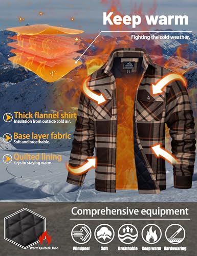 Image of TACVASEN Men's Flannel Shirt Quilted Lined Theraml Winter Coat Button Down Insulated Flannel Shirts Jacket