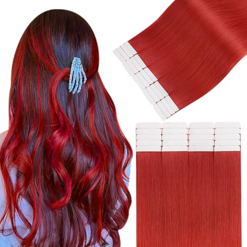 Image of Easyouth Tape in Hair Extensions Red Tape in Human Hair Extensions Red Human Hair Tapes in Extension for Highlight Hairstyle 14 Inch 40g 20pcs