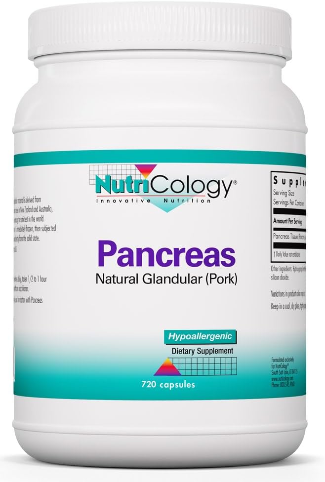 NutriCology Pancreas Natural Glandular - Supports Healthy Pancreas, Immune & Digestive Activity - 425 mg per Serving - Freeze Dried Tissue from Pork - 720 Servings - 720 Capsules