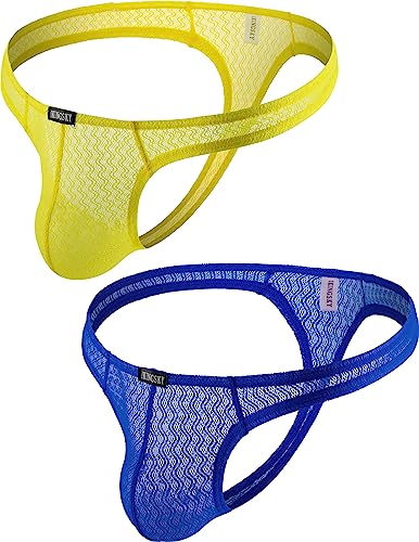 iKingsky Men's Lace See Through Thong Sexy Bulge T-back Underwear Brathable Under Panties for Men