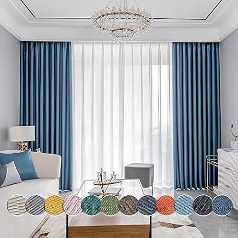 MacoHome Blue Full Blackout Linen Curtains 42 Inch by 102 Inch Double Sided Textured Thermal Insulated Grommet Window Drapes for Bedroom, 42" x 102" x 2 Panels Cover