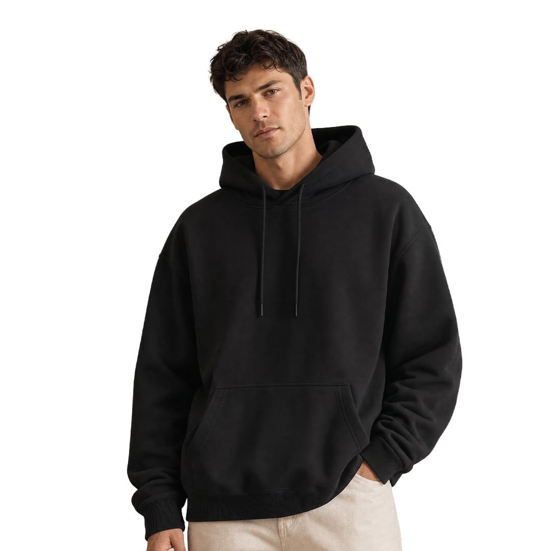 NOBERO Oversized Hooded Sweatshirt for Men Black - Image 1