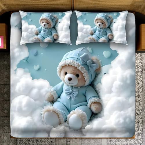 Image of 7D Fairy Tale Sky Buddy Collection King Bedsheet 108x108 inch with 2 Pillow Covers | Good Stitching, Soft Fabric & Vibrant 7D Digital Print for Kids & Couples (Blue)