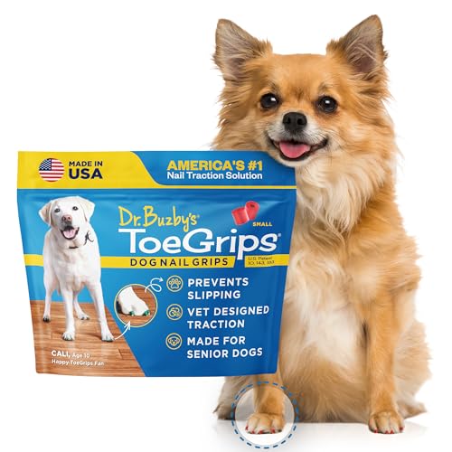 Dr Buzbys Small ToeGrips for Dogs - Instant Traction on Wood/Hardwood Floors - Anti Slip Relief - Grippers for Senior Dogs - Stop Sliding Instantly - Rubber Nails for Paws - 1 Pack (20 Grips)