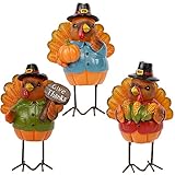 FORUP Thanksgiving Turkey Tabletop Centerpiece Decor, Set of 3 Resin Turkey Friends Decoration for Autumn Fall Thanksgiving Harvest Home Decorations