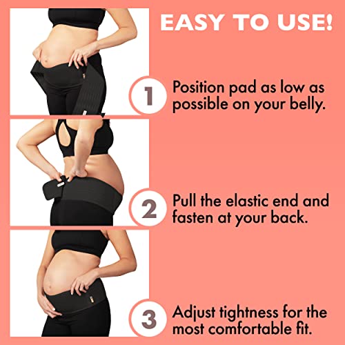 Pregnancy Belly Band for Abdominal Support - Adjustable Maternity Belt for Women - Fits Up to 46 - Black