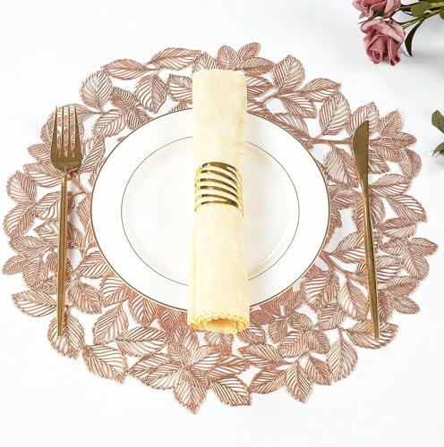 Image of Dakshya Industries Set of 2 PVC Waterproof Round Table Placemats 38x38 cm - Heat Resistant, Non-Slip Dining Table Mats (Copper)
