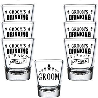Shop4Ever Groom and Groom's Drinking Team Member Shot Glasses ~ Wedding Bachelor Party