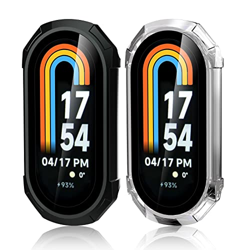 Simpeak 2 Piezas Funda Compatible con Xiaomi Mi Band 8, PC Protección Completa Marco Protector con Cristal Templado, Protector de Pantalla Compatible para Mi Band 8