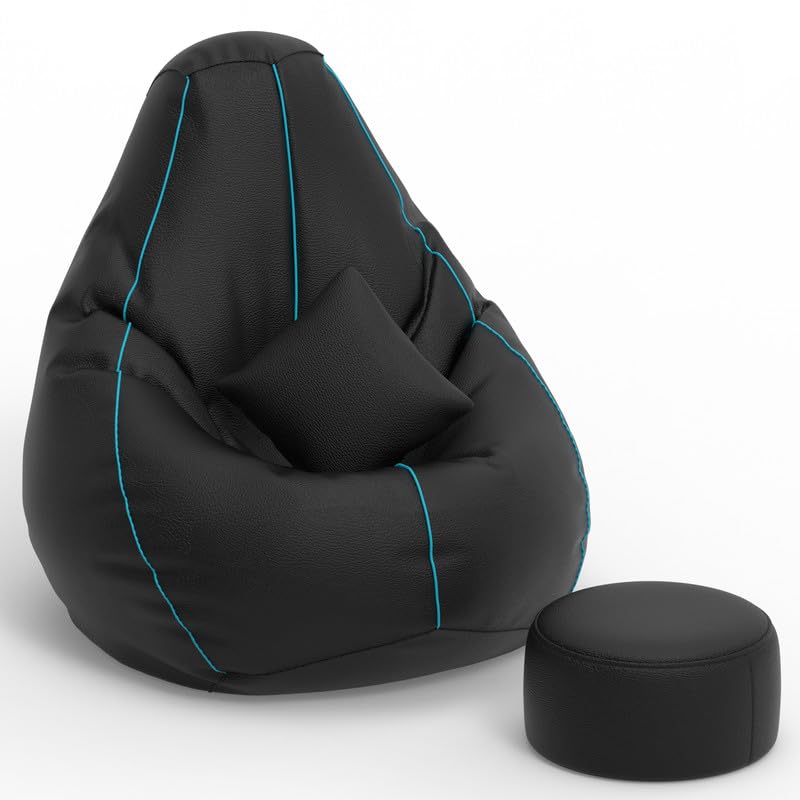 Image of Biggie Bean Bag Chair 4XL with Beans Filled-3D Zen Piping- Bean Bag with 3D Piping-Crafted for Comfort-Styled for Elegance with Free Cushion & Footrest (Matching Color : Piping, Black Teal)