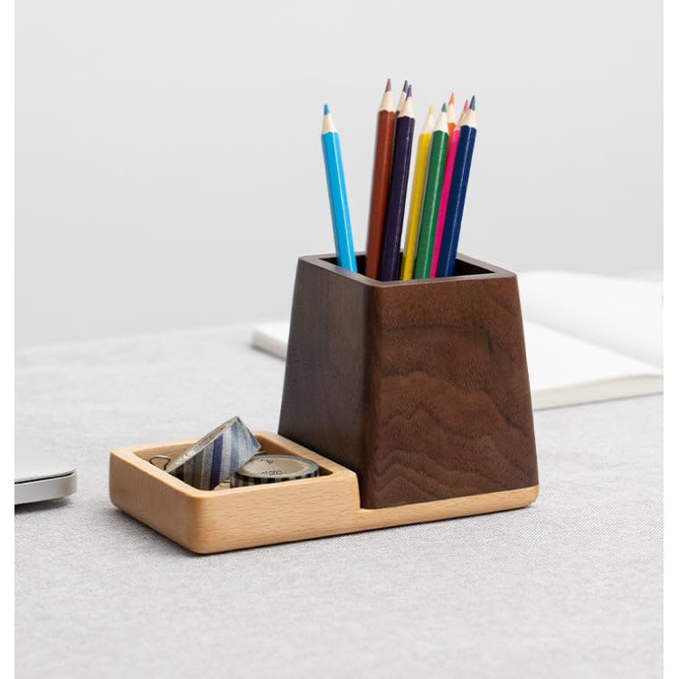Artist International ™ Wooden Pen Holder Desktop Stationery Storage Box Large Capacity Office Organizer Storage Pen Stand (STYLE N)
