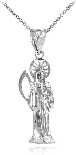 Miniatura 7 de Collar con colgante católico de Nuestra Señora de la Santa Muerte de Plata de ley 925 Nuestra Señora de la Muerte Santa la elección de longitud de