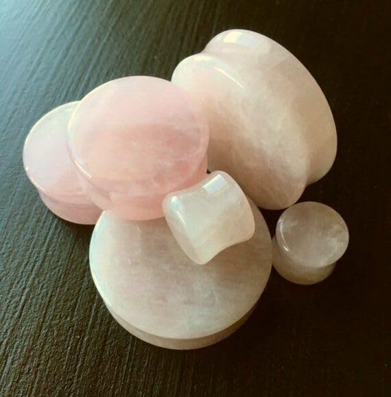 PAIR of Rose Quartz Organic Stone Plugs Gauges - up to 38mm available!2