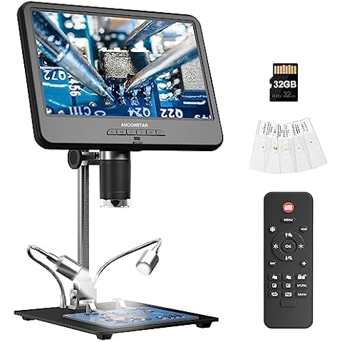 Andonstar AD210 10.1 Inch LCD Digital Microscope for Adults, Soldering Microscope for Electronics Repair, Coin Microscope Camera Full View for Error Coins with Light, Biological Slides Kit, 32G Card Cover