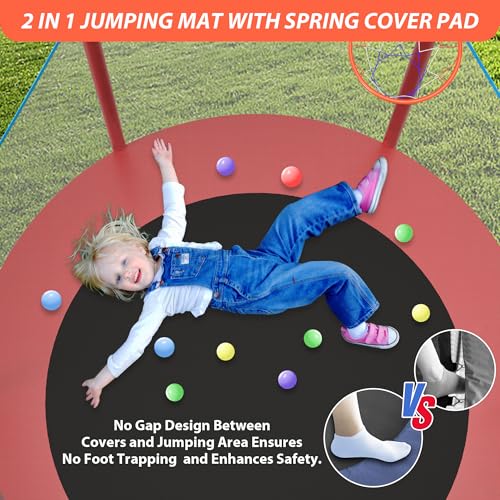 66'' Mini Trampoline for Kids with Enclosure & Basketball Hoop, 5.5FT No-Gap Toddler Trampoline for Indoor & Outdoor Use, 600LBS Capacity, Ideal Gift for Boys & Girls