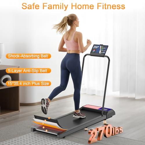 Image of HOELLL Treadmills for Home Small with 0%-8% Incline and APP Sync, Compact Under Desk Walking Treadmill Pad with Handle Bar Removable, Remote Control and LED Display, 2.5HP