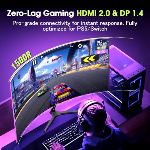 Amzfast 27 Inch 240Hz Gaming Monitor, QHD 2560x1440p, Curved VA Panel, 1500R, 1ms MPRT, Adaptive Sync, HDR, 120% sRGB, VESA 100x100mm, HDMI 2.0&DisplayPort 1.4, AMZG27C1Q Pro - Image 7