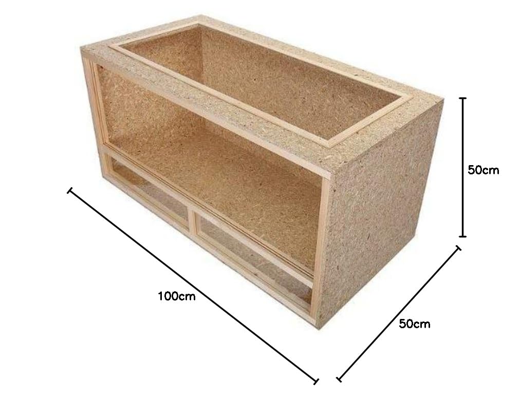 Repiterra Terrarium pour Reptiles & Amphibiens en Bois OSB, Facile à Monter, Aeration Sur Le Toit, façade en verre, 100x50x50cm