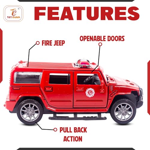 Image of Toy Cloud Hummer Fire Brigade Car 1:32 Scale Die-Cast Metal Toy with Opening Doors and Pull Back Action Realistic Toy Car