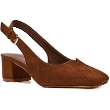 ESSEX GLAM Women's Slingback Court Shoes Ladies Square Toe Low Mid Block Heel Evening Classic Pumps Size 3-8