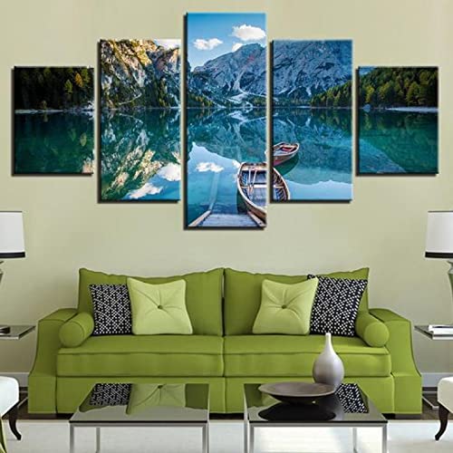 DEFD Lona 5 piezas canoas en Mountain Lake Hd Frameless lienzo impresión pintura 5 piezas arte pared decoración del hogar Cover