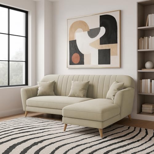 Image of Atticus RHS 4 Seater L Shape Sofa Set for Living Room (Cream Fabric) Premium Fabric Sofa Set