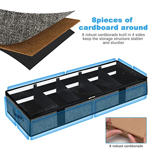 Under Bed Storage Containers Bins With Lids, Hard Side Underbed Storage Organizer With 4 Sturdy Handles & 5 Adjustable Compartments For Clothes,Shoes,Toys,Blankets,Bedding,Dorm Room, Black, Set Of 2 #TOP1