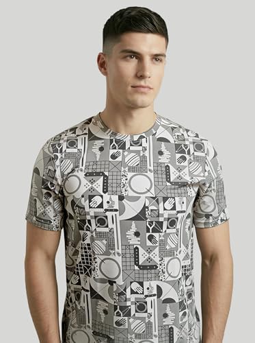 Image of TECHNOSPORT Men Printed Slim Fit Round Neck T Shirt MATPIQ Short Sleeve Polyester Tshirt for Men Gym Workout Running Casual Sports Active Quick Dry Branded