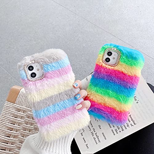 TYWZ Pluche Rainbow Case voor Samsung Galaxy S10 Plus, Girly Faux Konijnbont Pluizige Cover Stijlvolle Leuke Zachte… - Image 4