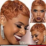 HOTKIS Pixie Cut Wig Human Hair for Black Women – Short Brown Human Hair Wig Natural Straight 4 Inch, Layered Cut Glueless Machine Made Cap, Brazilian Virgin Hair Short Brown Pixie Wig #30
