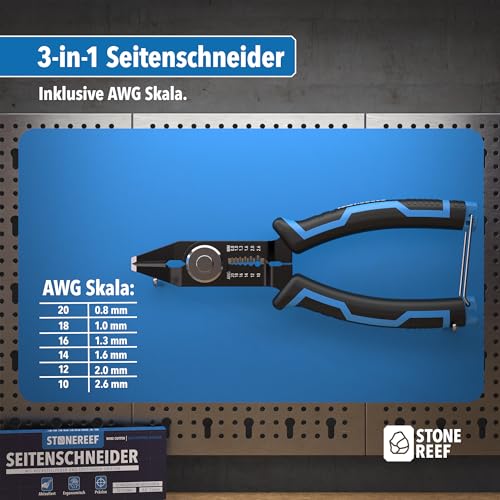 3-in-1 Seitenschneider für 20–10 AWG Kabel – Schneidezange & Abisolierzange – Versteckte Feder & rutschfester PVC-Griff – Präzisionszange für Elektronik, Platinen, Elektroinstallation