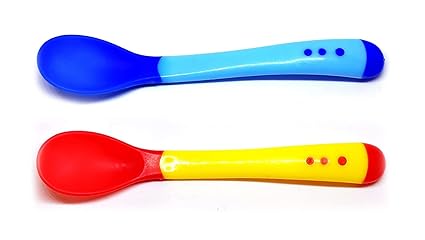 Ganpati Enterprises Silicone Tip Heat Sensitive Silicone Spoons | Temperature Sensing Spoons (Spoon Blue-Yellow)